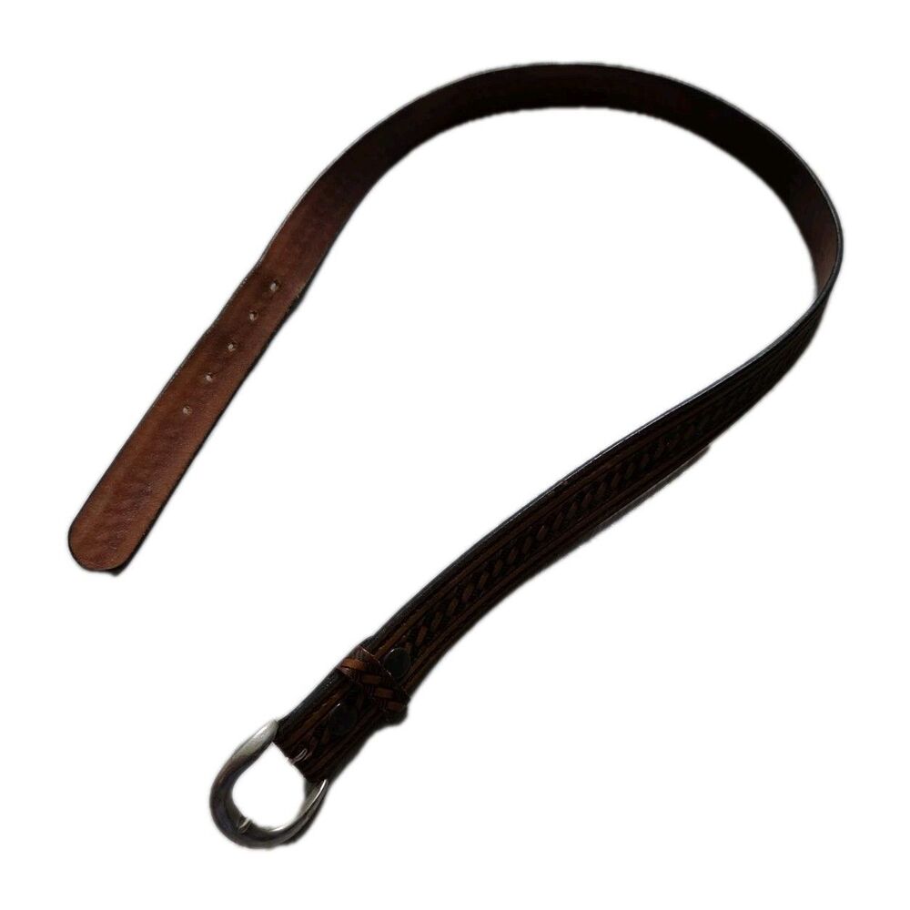 VTG C.L. Genuine Leather Tooled Braided Belt Brown Western Embossed Size 40 GUC